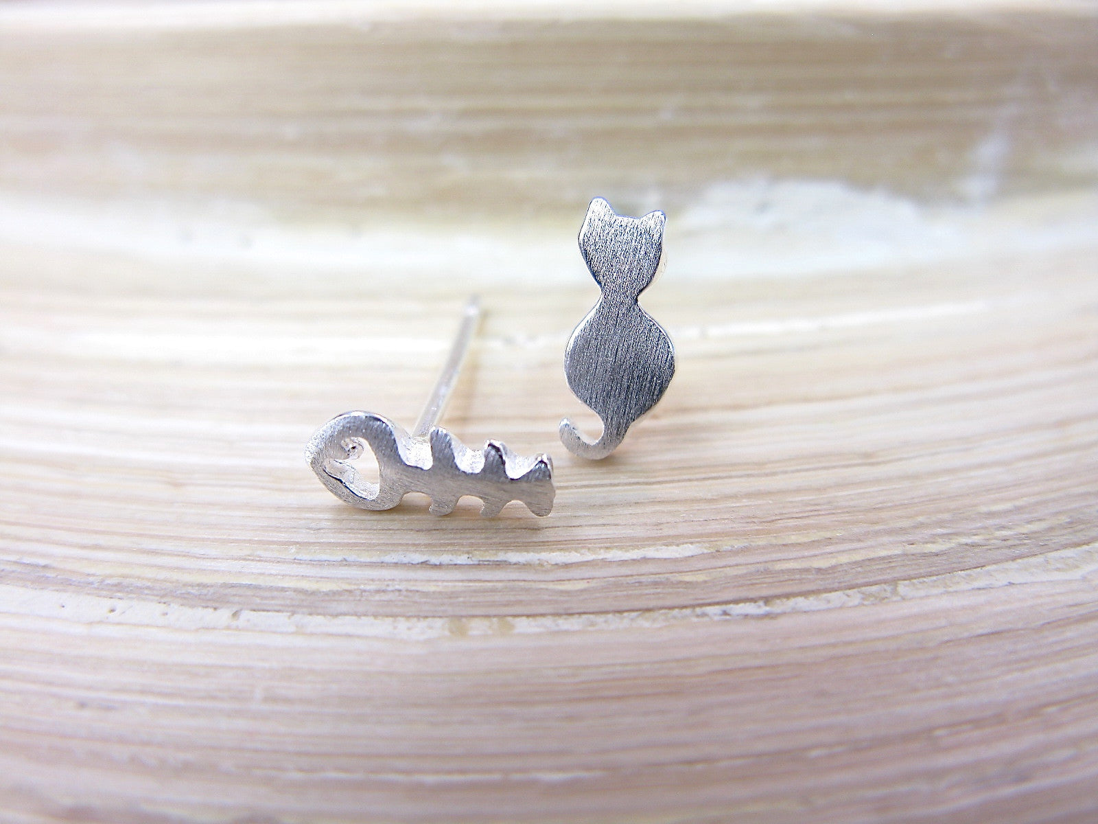 Cat Fish Bone 925 Sterling Silver Stud Earrings Stud - Faith Owl