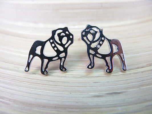 Bulldog Filigree Dog 925 Sterling Silver Stud Earrings Stud - Faith Owl