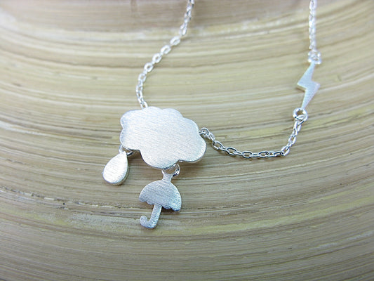 Weather Cloud Lightning Rain Umbrella 925 Sterling Silver Necklace Necklace Faith Owl - Faith Owl