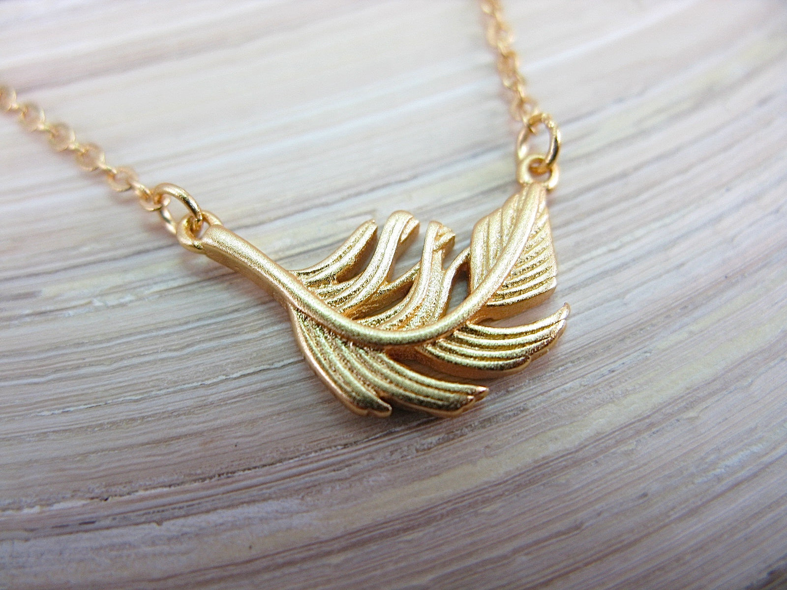 Leaf Gold Plated 925 Sterling Silver Vermeil Chain Necklace Necklace - Faith Owl