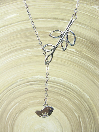 Leaf & Bird 925 Sterling Silver Chian Necklace Necklace Faith Owl - Faith Owl