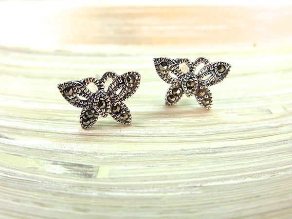 Butterfly Marcasite 925 Sterling Silver Stud Earrings Stud - Faith Owl