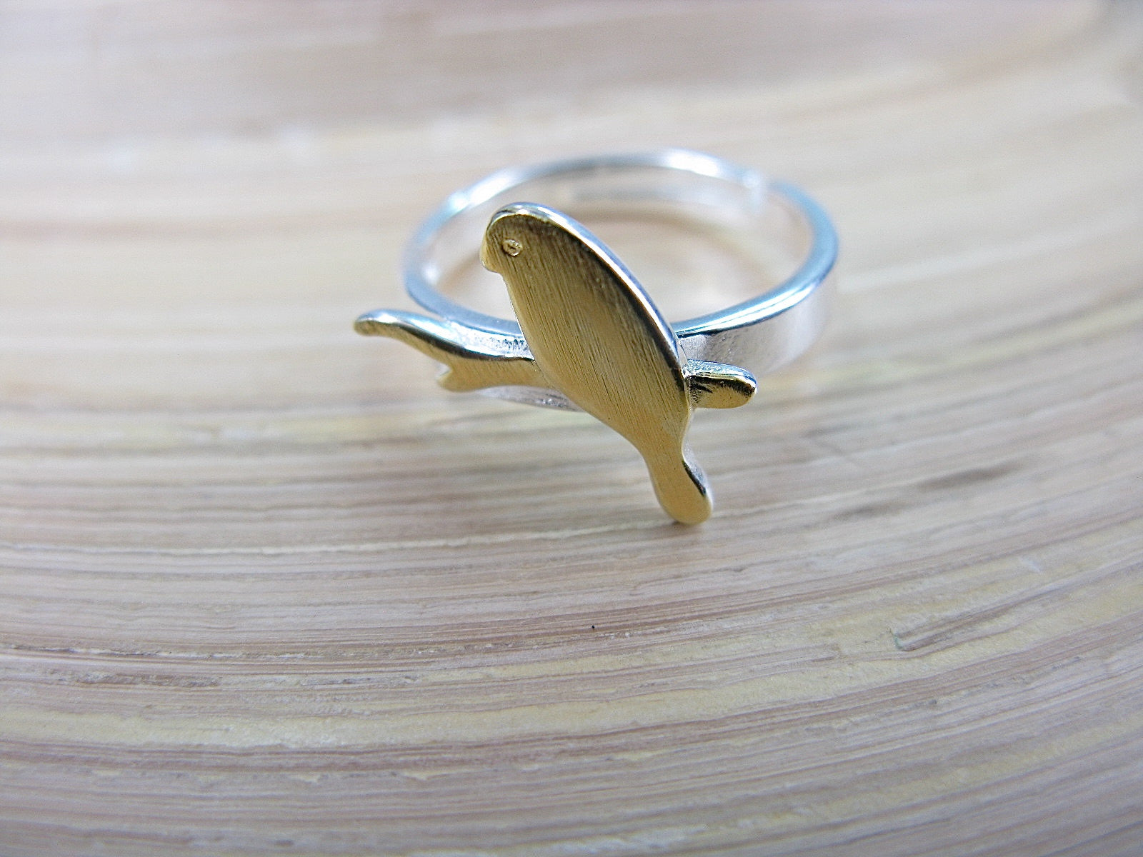 Bird Two Tone Gold Plated 925 Silver Ring Ring - Faith Owl