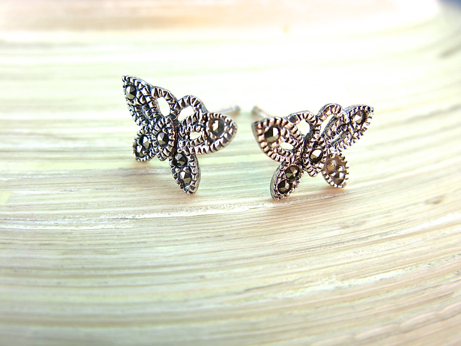 Butterfly Marcasite 925 Sterling Silver Stud Earrings Stud - Faith Owl
