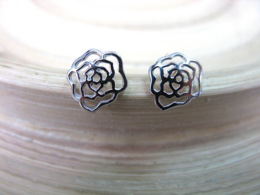 Rose Flower Filigree 925 Sterling Silver Stud Earrings