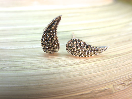 Water Drop Marcasite Vintage 925 Sterling Silver Stud Earrings Stud Faith Owl - Faith Owl