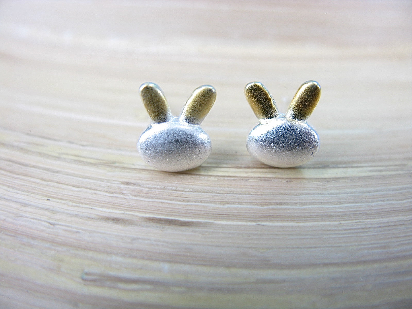 Rabbit Two Tone Gold Plated 925 Sterling Silver Stud Earrings Stud Faith Owl - Faith Owl