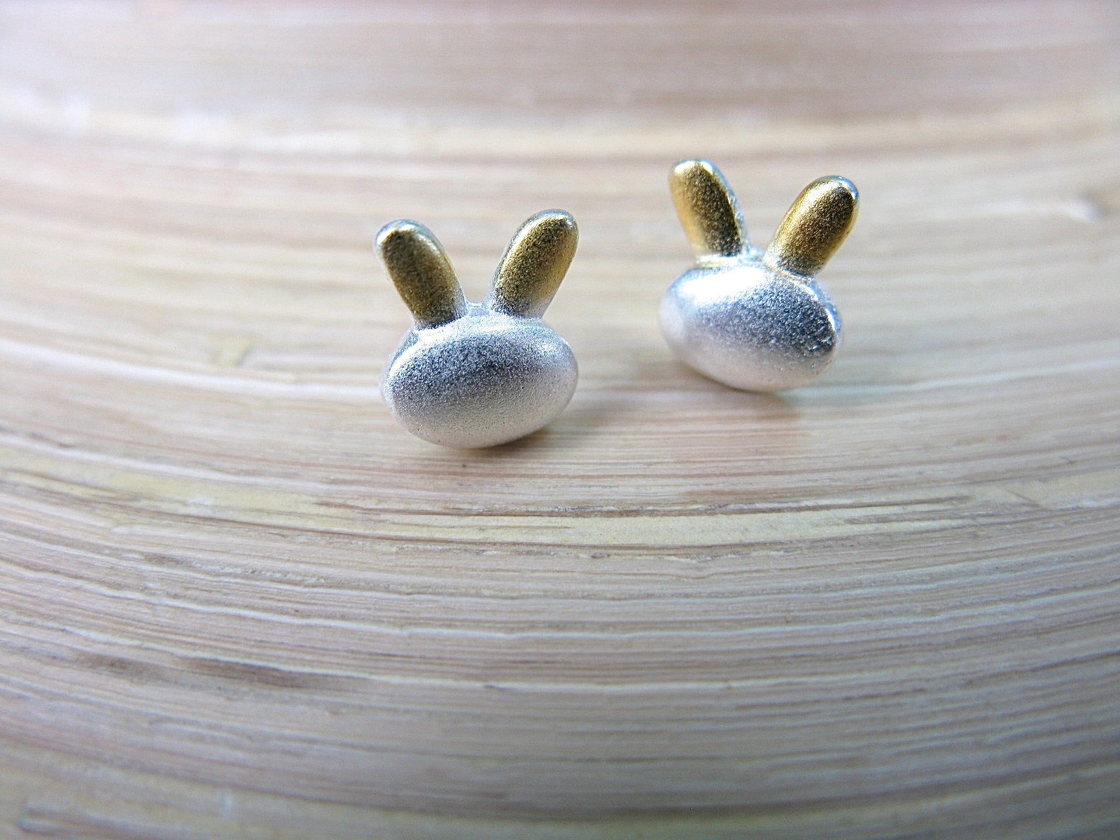Rabbit Two Tone Gold Plated 925 Sterling Silver Stud Earrings Stud Faith Owl - Faith Owl