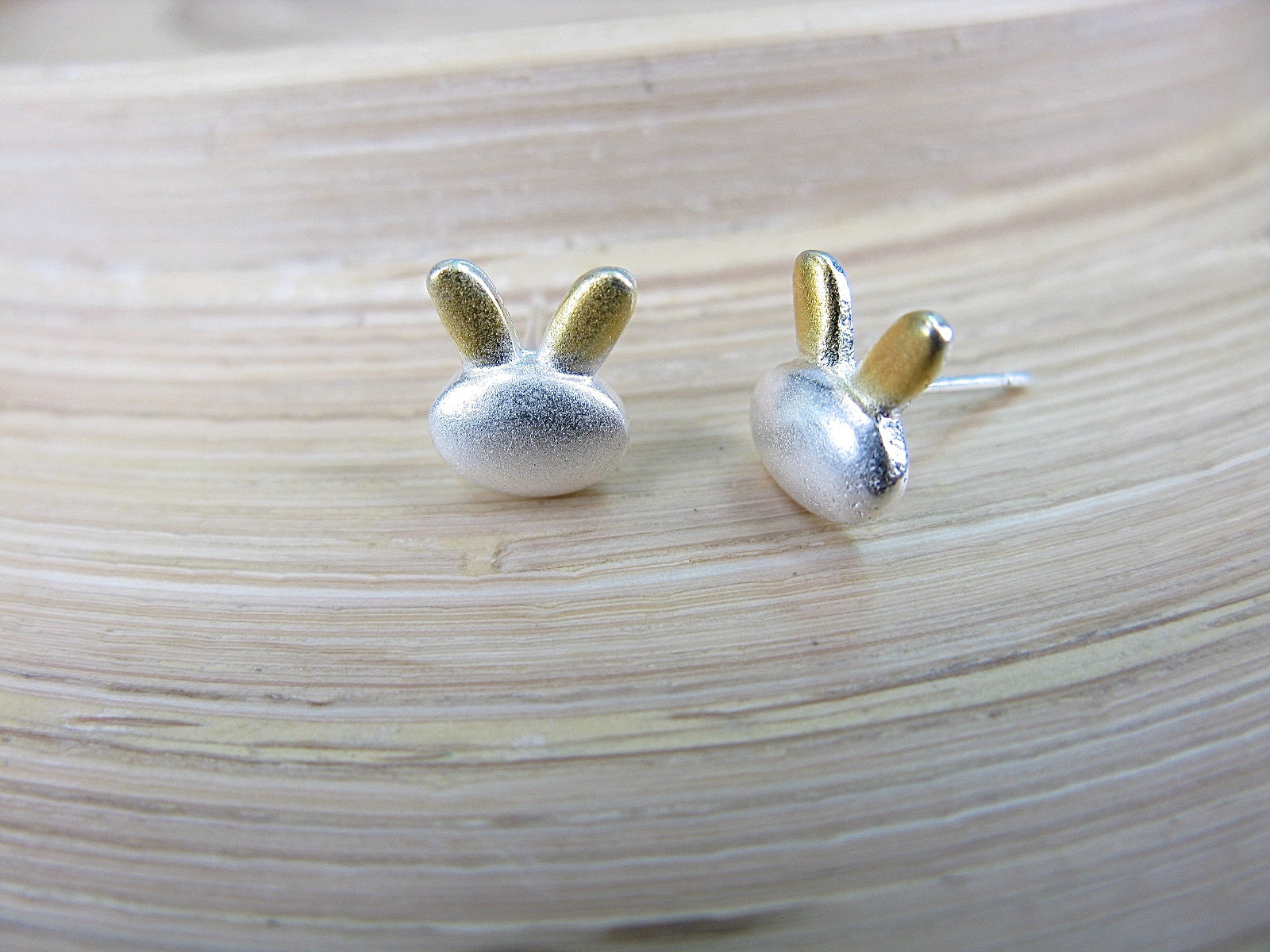 Rabbit Two Tone Gold Plated 925 Sterling Silver Stud Earrings Stud Faith Owl - Faith Owl