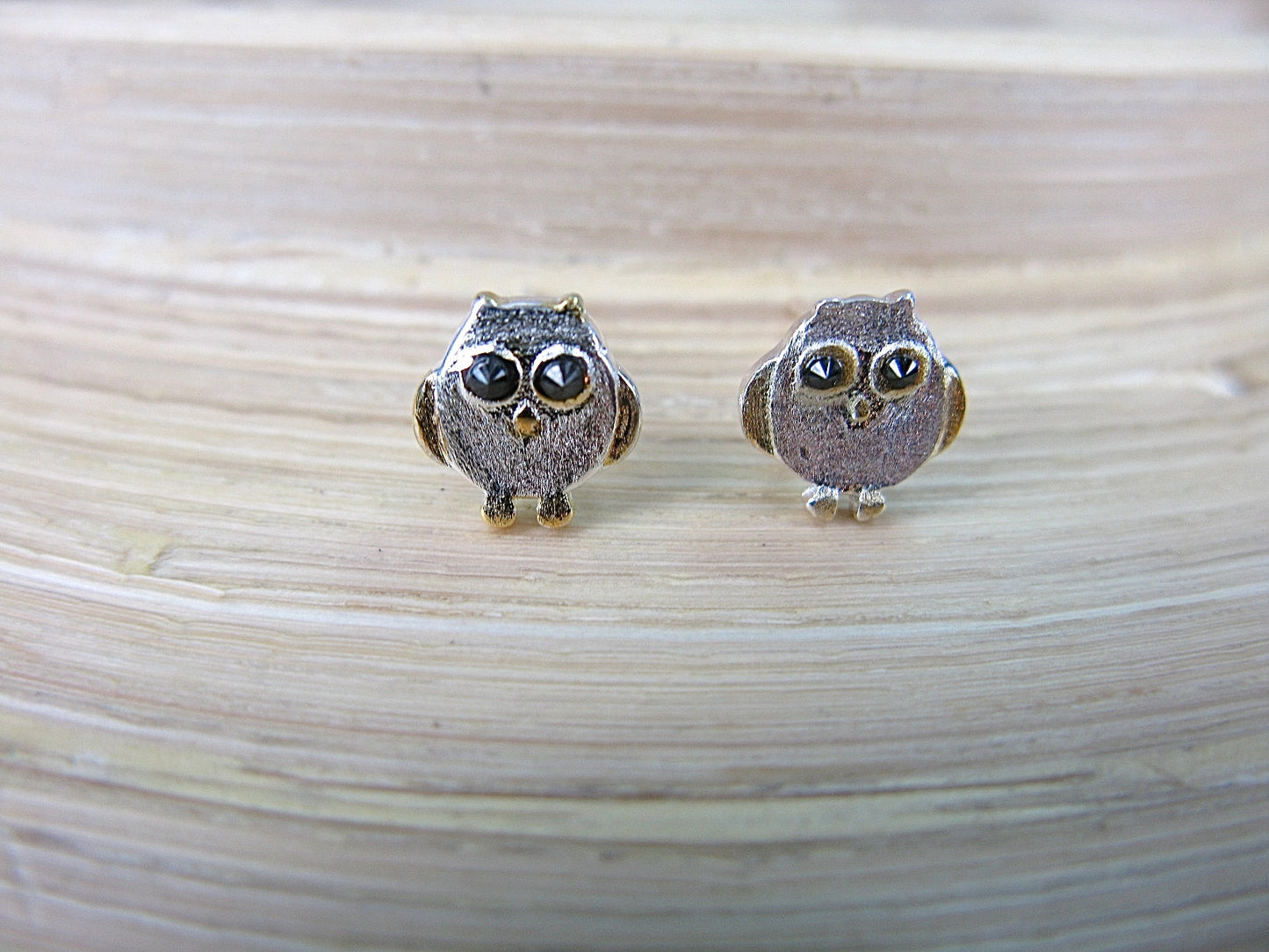 Owl Two Tone Gold Plated 925 Sterling Silver Stud Earrings Stud Faith Owl - Faith Owl