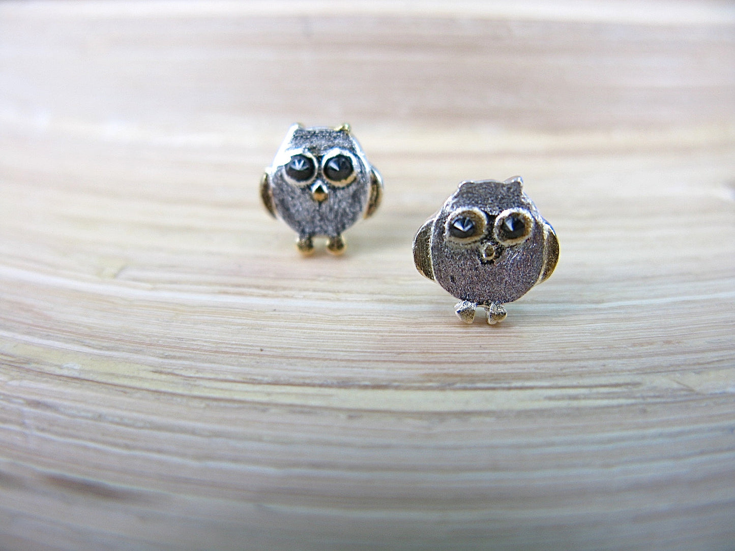 Owl Two Tone Gold Plated 925 Sterling Silver Stud Earrings Stud Faith Owl - Faith Owl