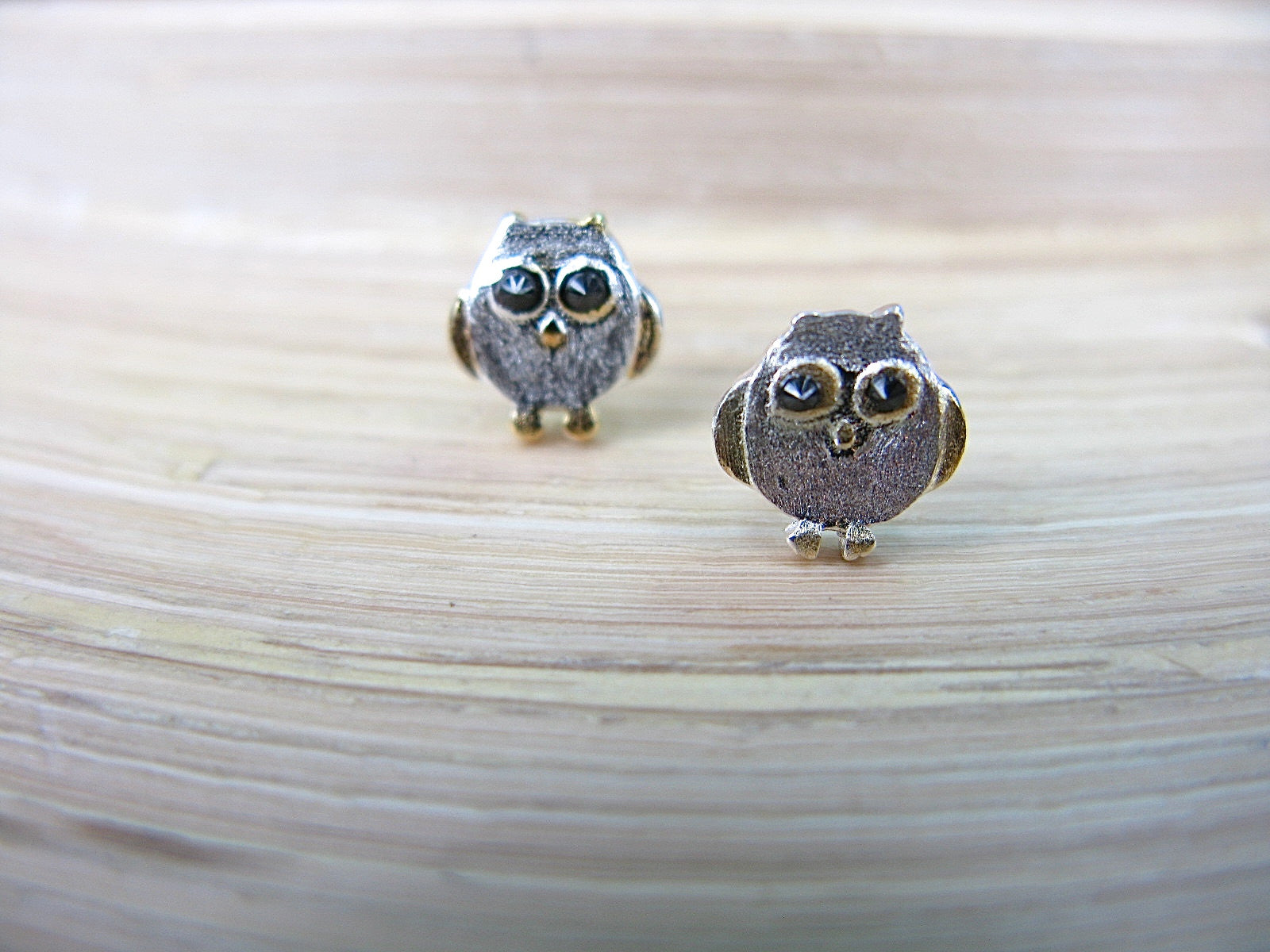 Owl Two Tone Gold Plated 925 Sterling Silver Stud Earrings Stud Faith Owl - Faith Owl