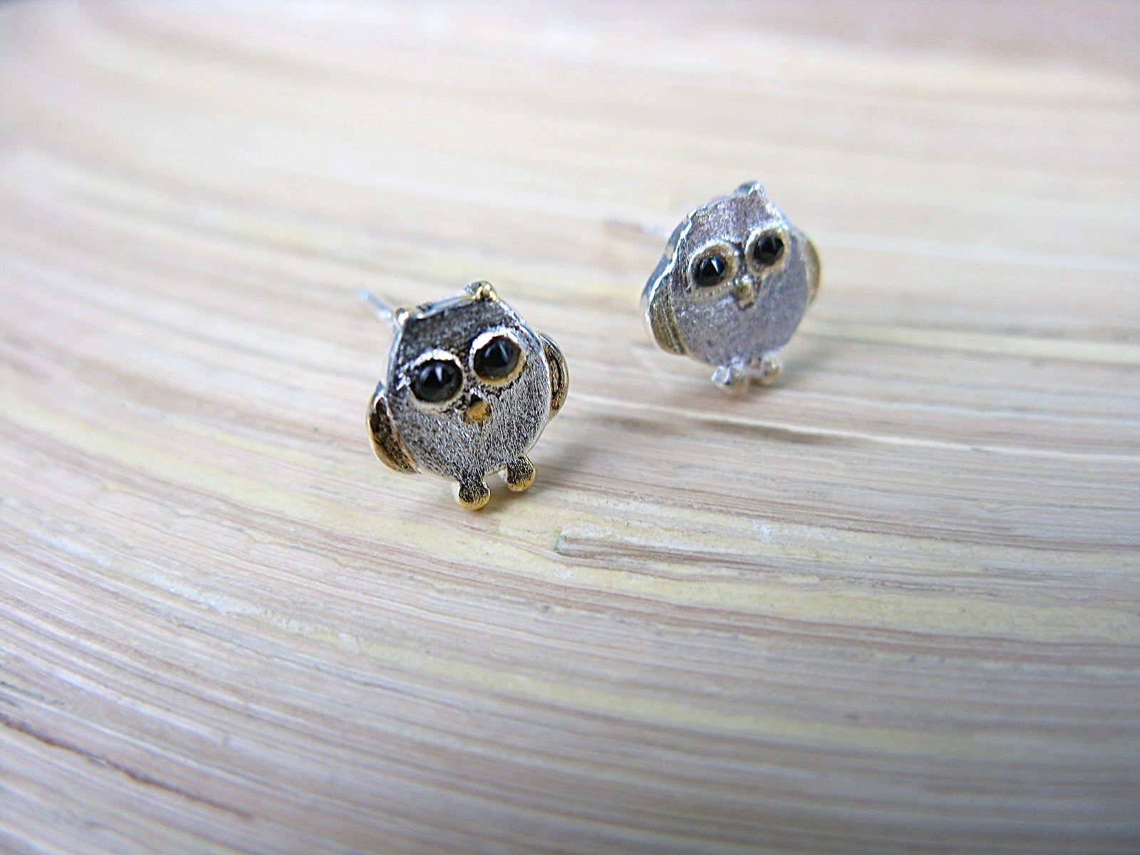 Owl Two Tone Gold Plated 925 Sterling Silver Stud Earrings Stud Faith Owl - Faith Owl