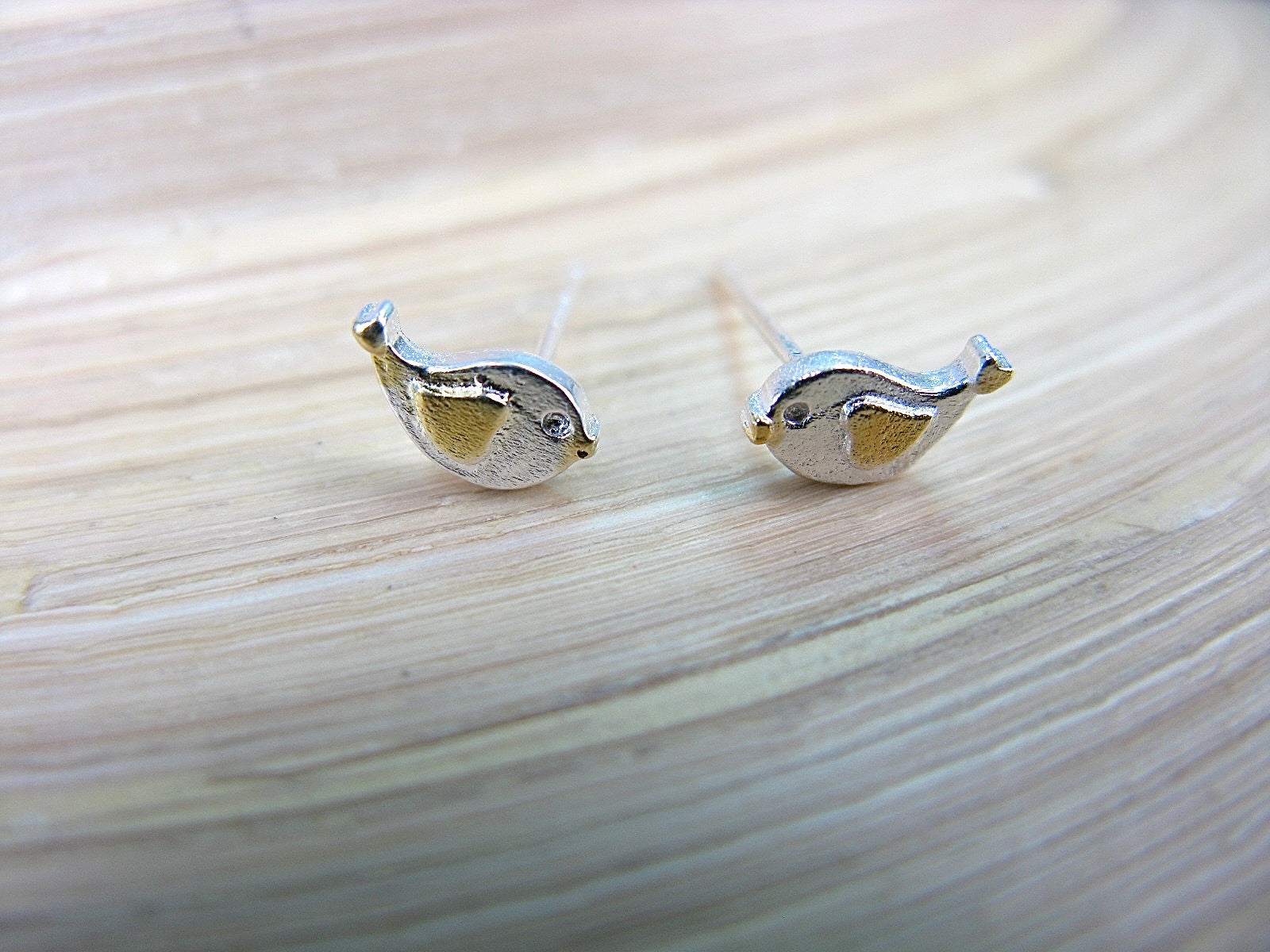 Bird Two Tone Gold Plated 925 Sterling Silver Stud Earrings Stud - Faith Owl