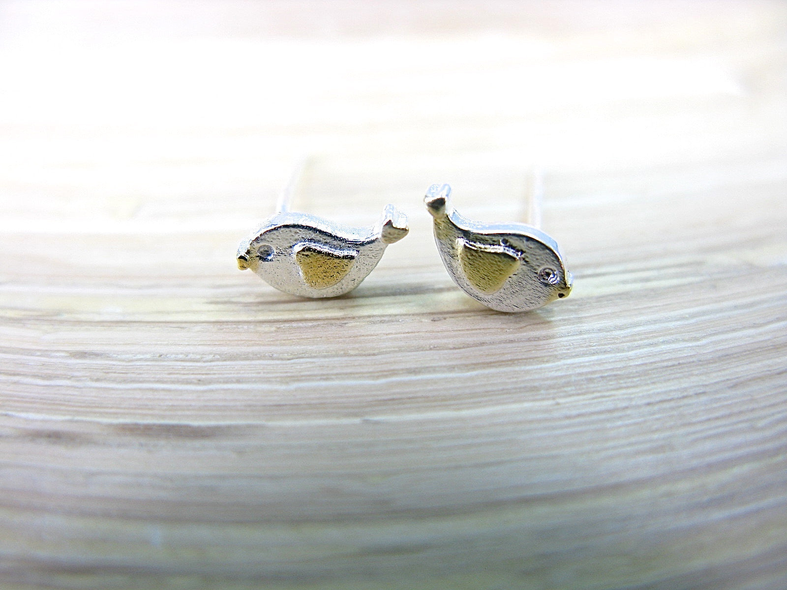 Bird Two Tone Gold Plated 925 Sterling Silver Stud Earrings Stud - Faith Owl