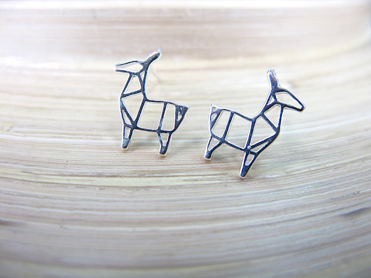 Origami Deer Filigree 925 Sterling Silver Stud Earrings