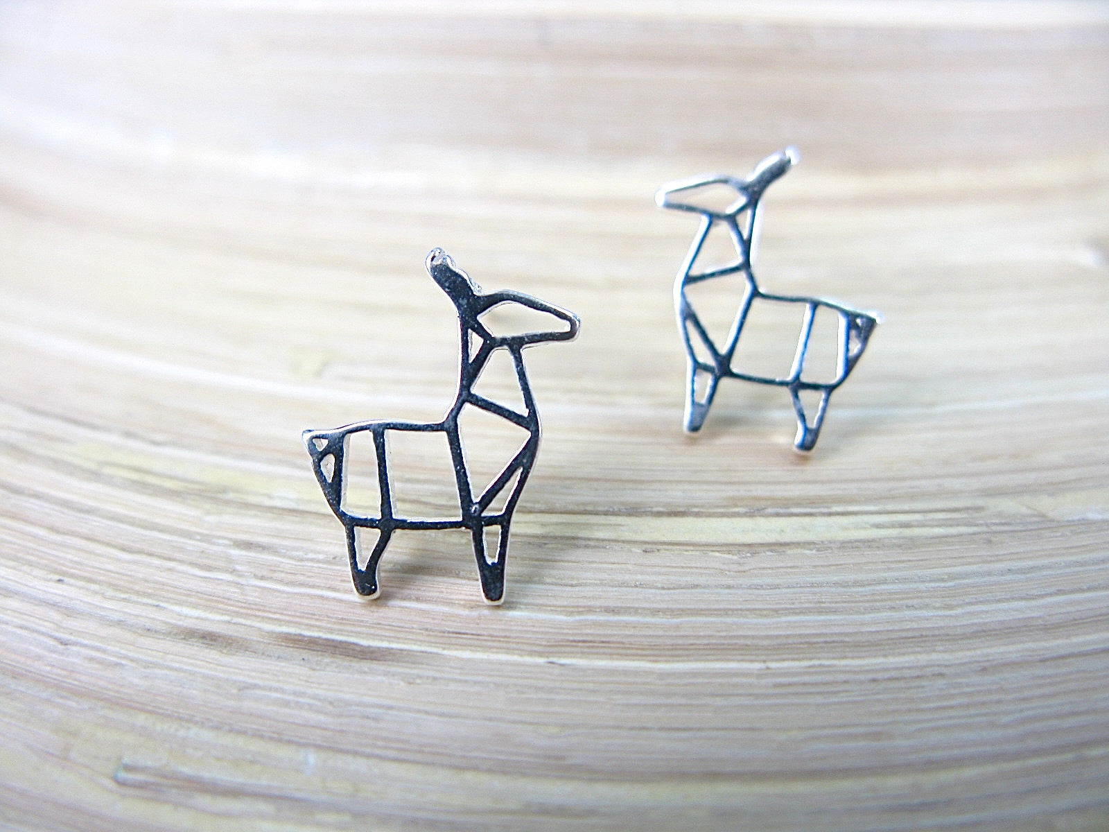 Origami Deer Filigree 925 Sterling Silver Stud Earrings