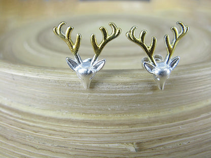 Reindeer Two Tone Gold Platd 925 Sterling Silver Stud Earrings Stud Faith Owl - Faith Owl