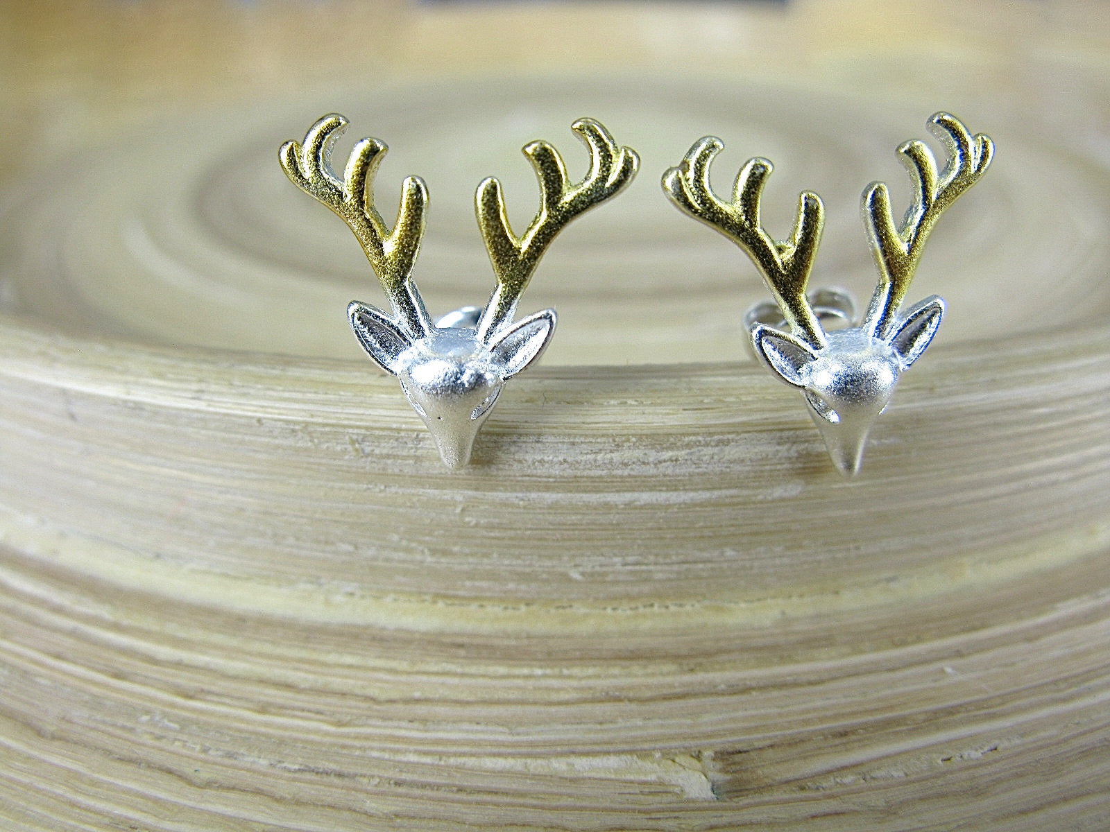Reindeer Two Tone Gold Platd 925 Sterling Silver Stud Earrings Stud Faith Owl - Faith Owl