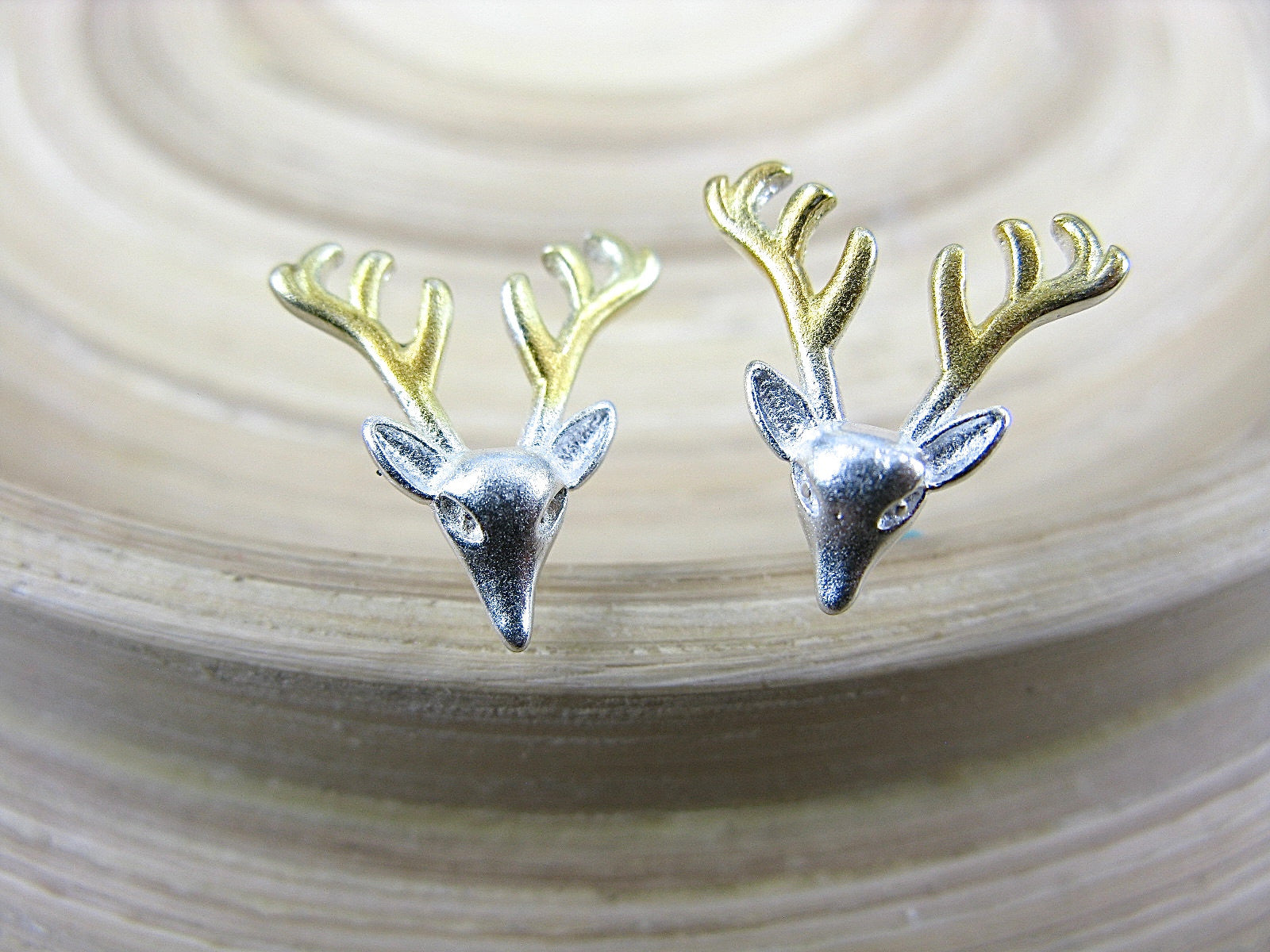 Reindeer Two Tone Gold Platd 925 Sterling Silver Stud Earrings Stud Faith Owl - Faith Owl