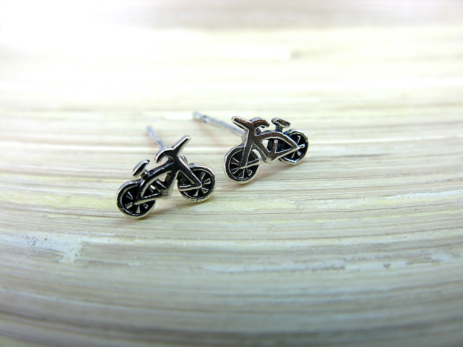 Bike Bicycle Sterling Silver Oxidized Stud Earrings Stud - Faith Owl