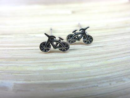 Bike Bicycle Sterling Silver Oxidized Stud Earrings Stud - Faith Owl