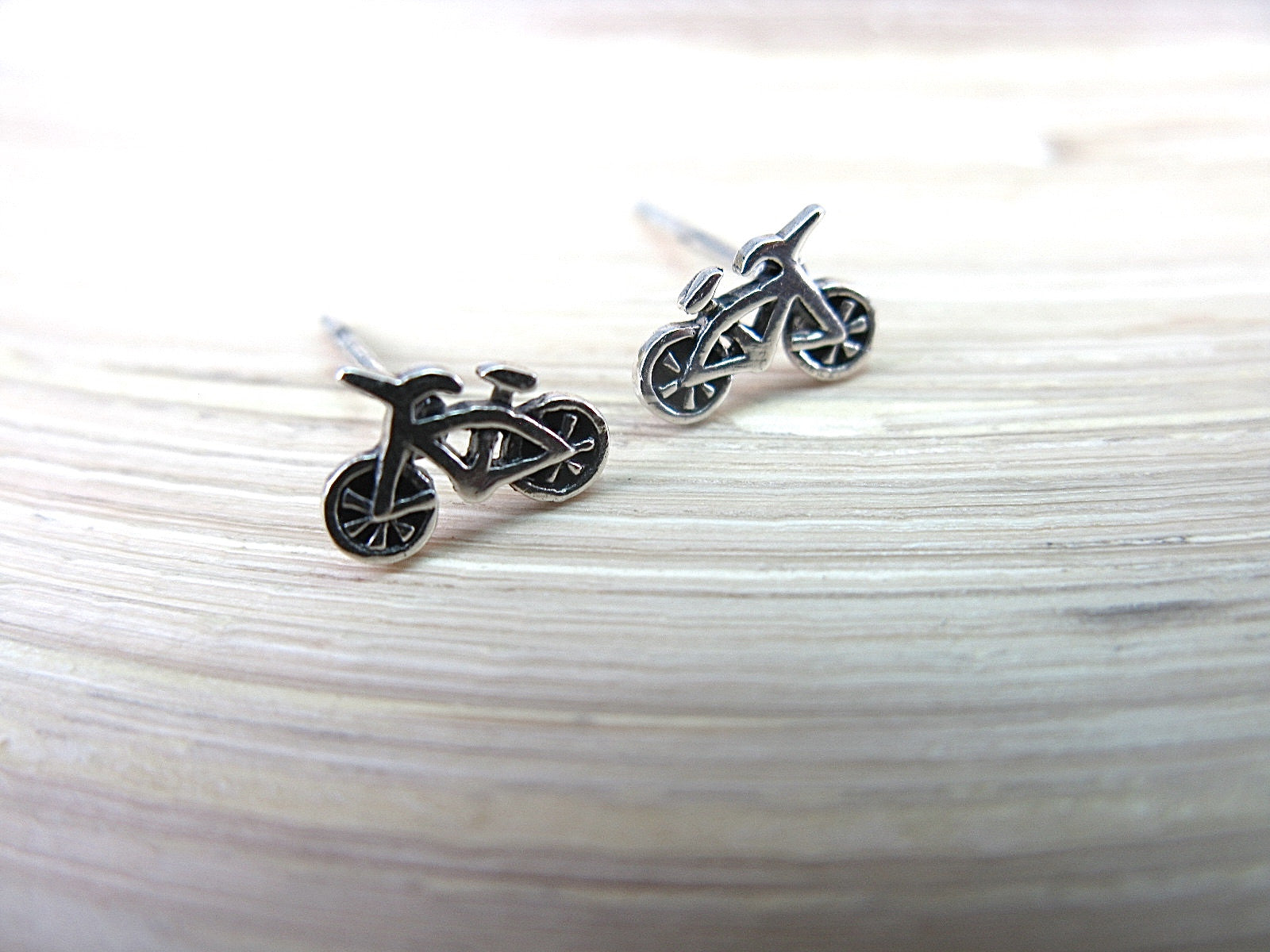 Bike Bicycle Sterling Silver Oxidized Stud Earrings Stud - Faith Owl