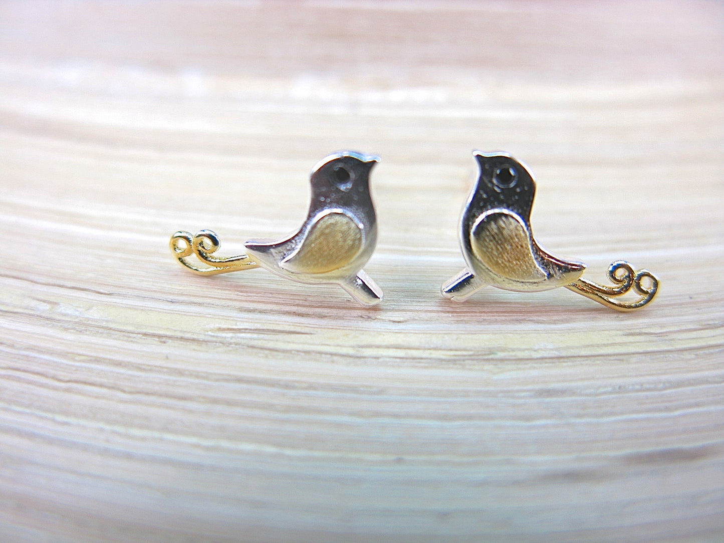 Bird Two Tone Gold Plated 925 Sterling Silver Stud Earrings Stud - Faith Owl