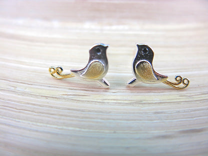 Bird Two Tone Gold Plated 925 Sterling Silver Stud Earrings Stud - Faith Owl