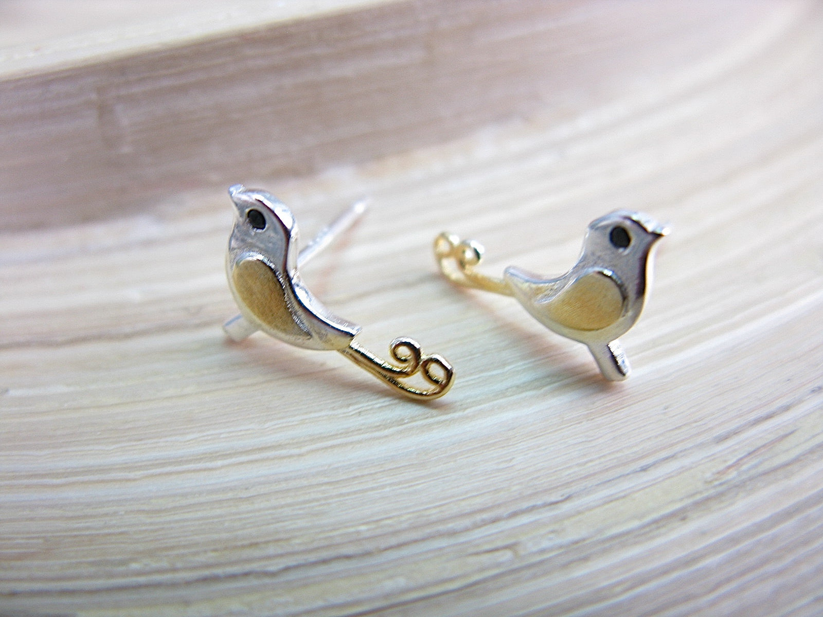 Bird Two Tone Gold Plated 925 Sterling Silver Stud Earrings Stud - Faith Owl