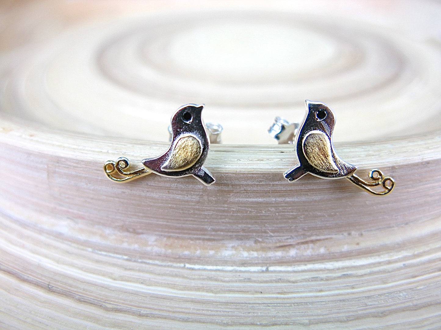 Bird Two Tone Gold Plated 925 Sterling Silver Stud Earrings Stud - Faith Owl