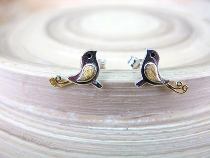 Bird Two Tone Gold Plated 925 Sterling Silver Stud Earrings Stud - Faith Owl