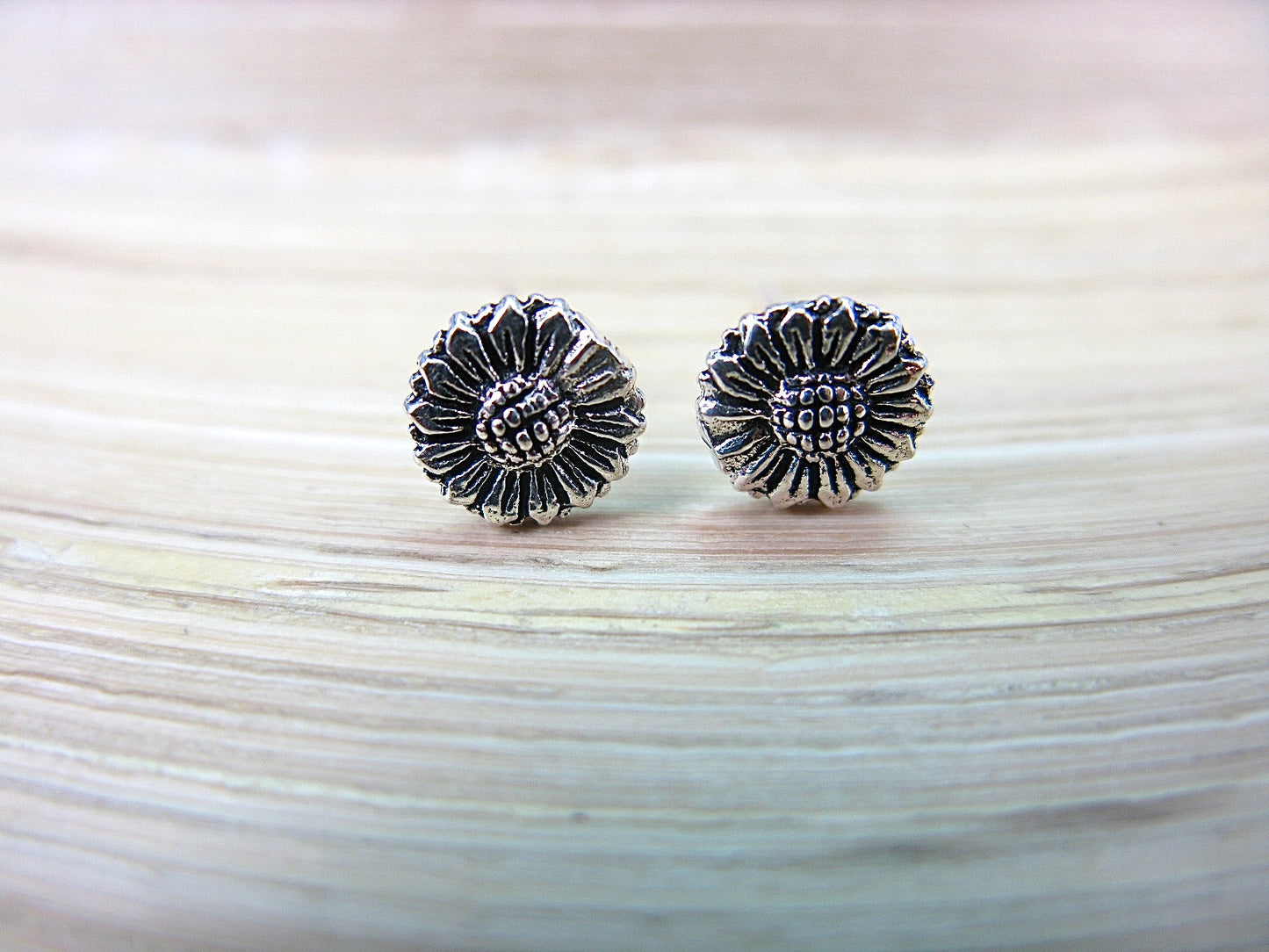 Sunflower Oxidized 925 Sterling Silver Stud Earrings