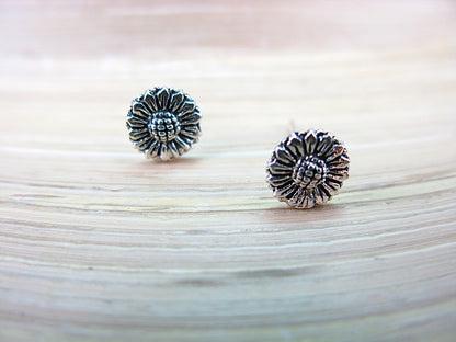 Sunflower Oxidized 925 Sterling Silver Stud Earrings