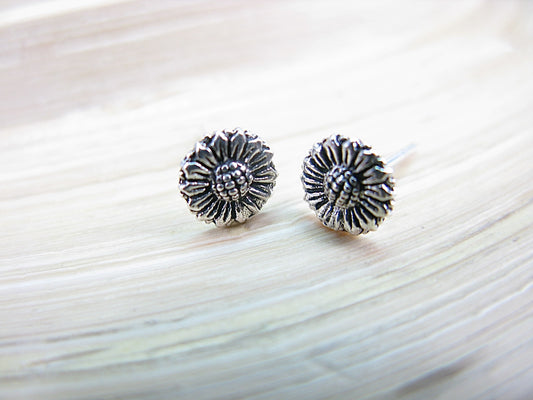 Sunflower Oxidized 925 Sterling Silver Stud Earrings