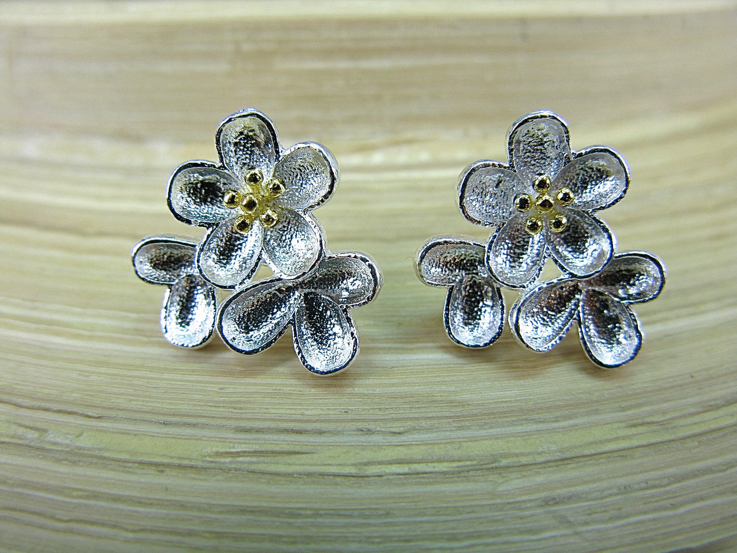 Flower Bouquest Two Tone Gold Plated 925 Sterling Silver Stud Earrings Stud - Faith Owl