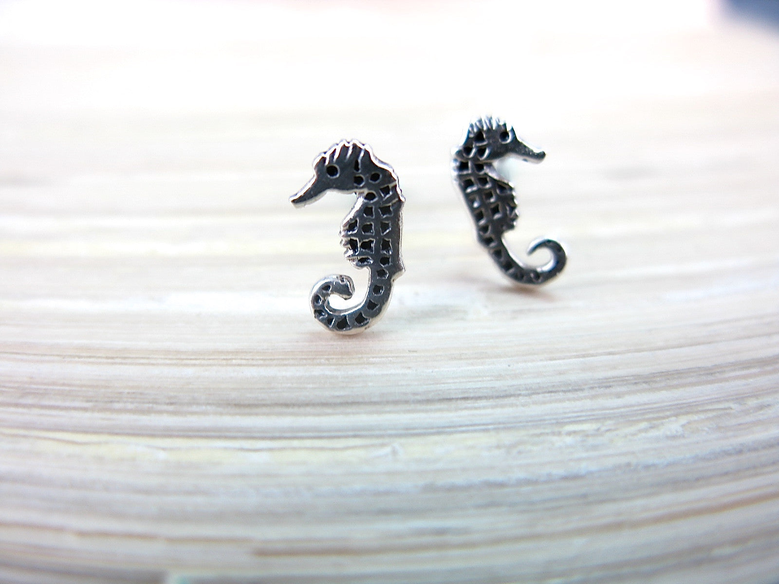 Seahorse Oxidized 925 Sterling Silver Stud Earrings Stud Faith Owl - Faith Owl