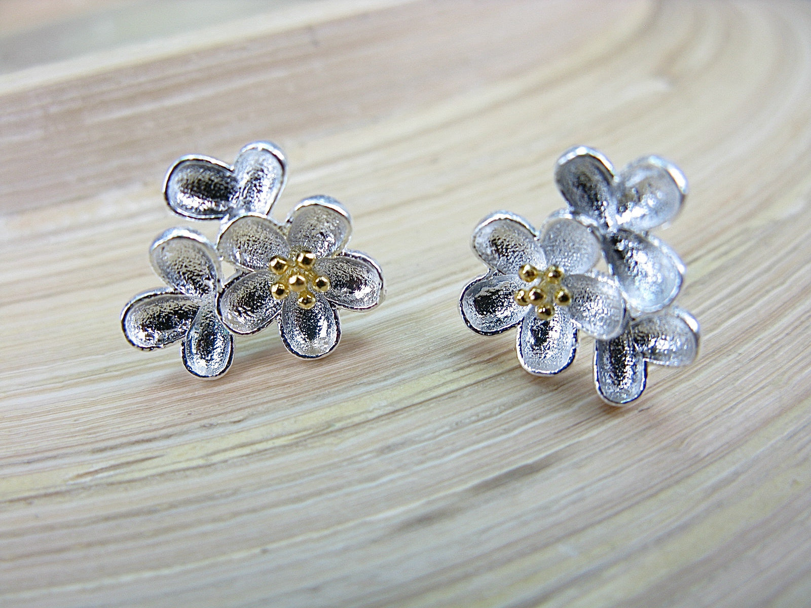 Flower Bouquest Two Tone Gold Plated 925 Sterling Silver Stud Earrings Stud - Faith Owl