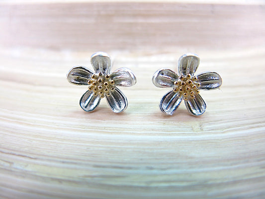 Flower Two Tone Gold Plated 925 Sterling Silver Stud Earrings Stud - Faith Owl