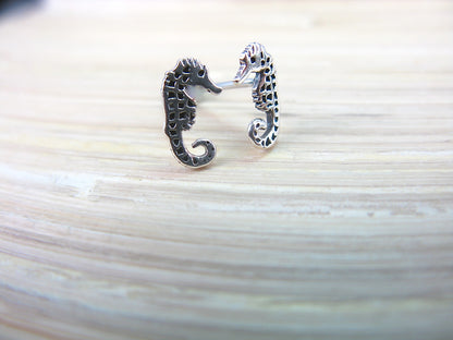 Seahorse Oxidized 925 Sterling Silver Stud Earrings Stud Faith Owl - Faith Owl