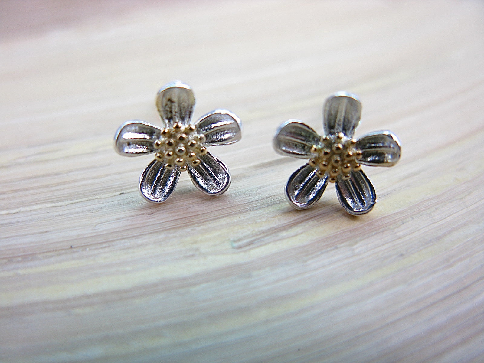 Flower Two Tone Gold Plated 925 Sterling Silver Stud Earrings Stud - Faith Owl