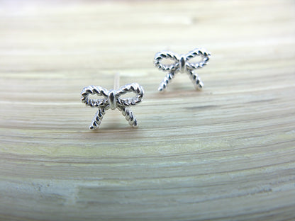 Bow Twisted Ribbon 925 Sterling Silver Stud Earring Stud - Faith Owl