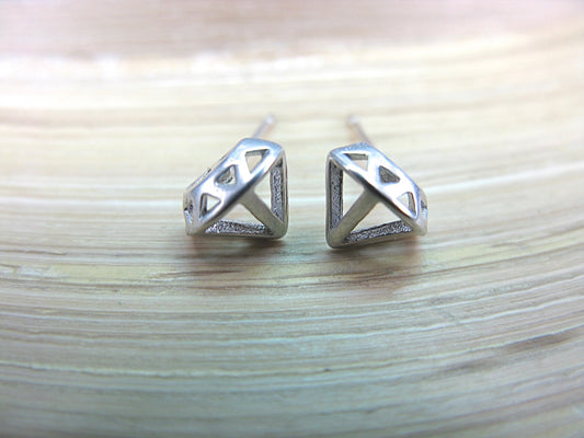 Daimond Shaped Filigree 925 Sterling Silver Stud Earrings Stud - Faith Owl