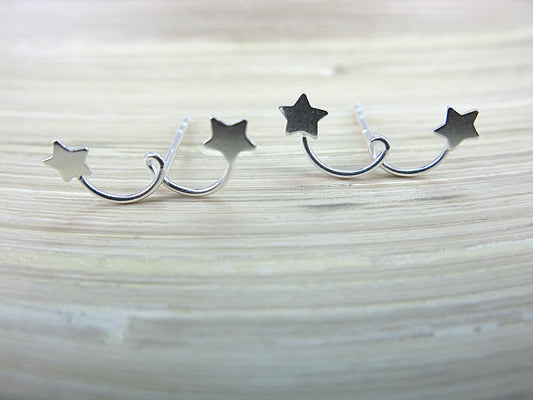Twin Star Crescent 925 Sterling Stud Earrings Stud Faith Owl - Faith Owl