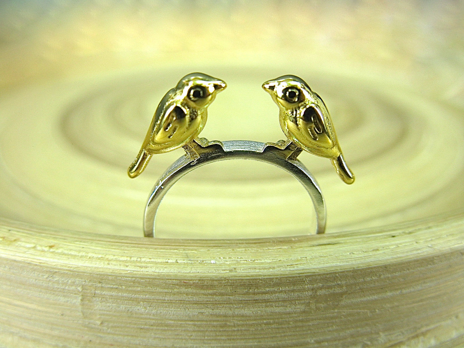 BIrd Two Tone Gold Plated 925 Sterling Silver Ring Ring - Faith Owl