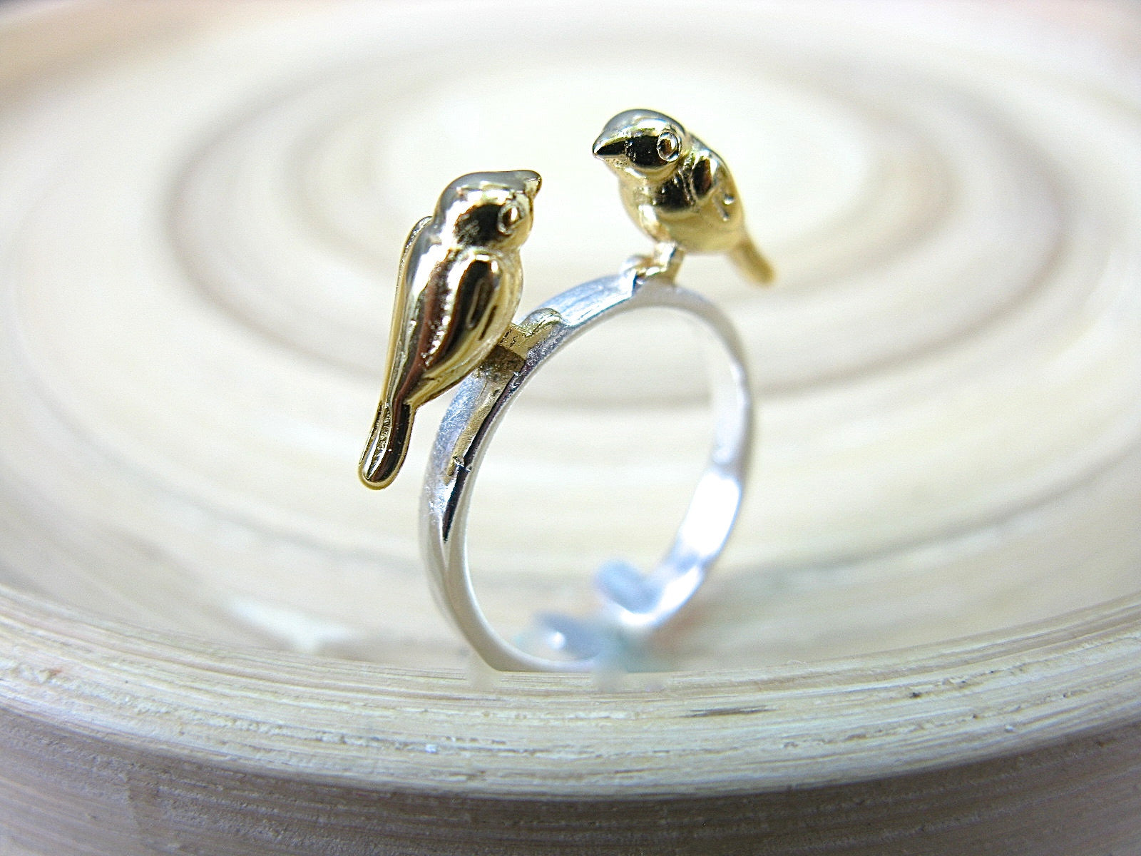 BIrd Two Tone Gold Plated 925 Sterling Silver Ring Ring - Faith Owl