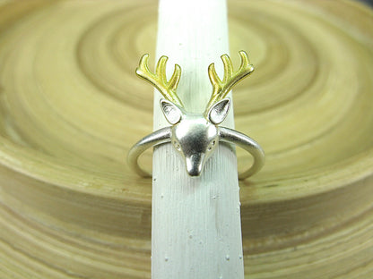 Reindeer Two Tone Gold Plated 925 Sterling Silver Ring Ring Faith Owl - Faith Owl