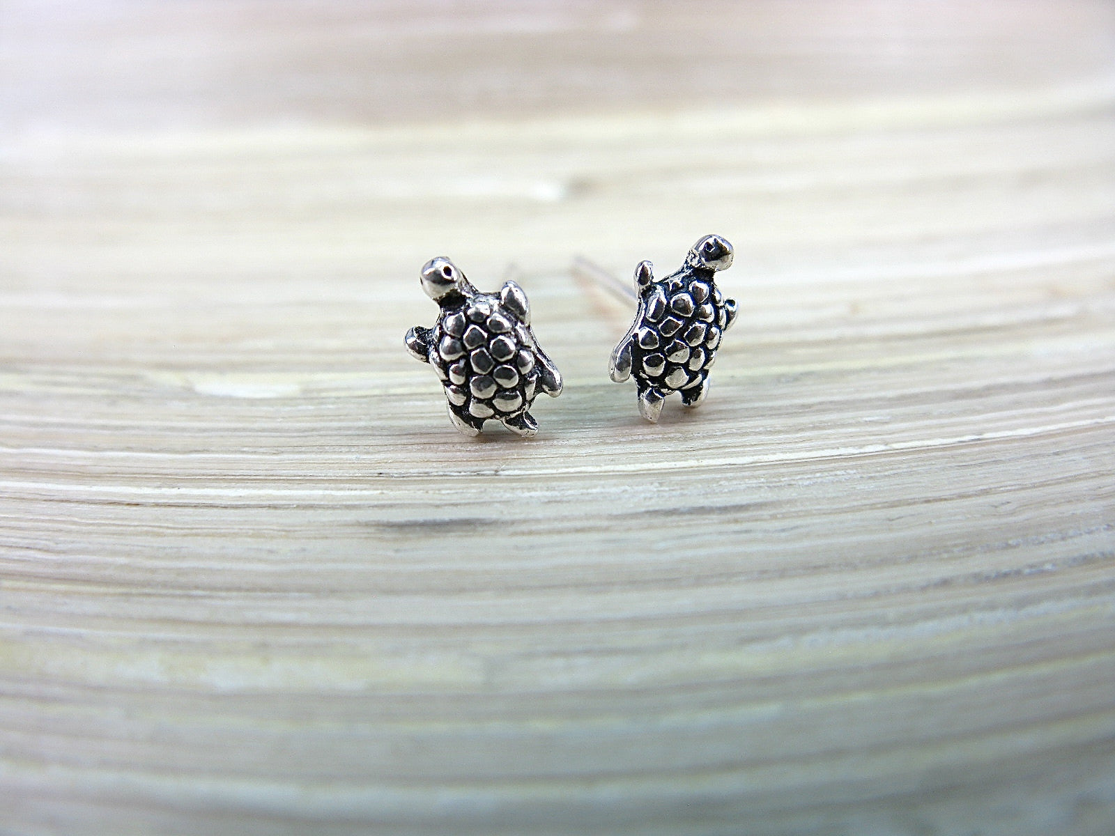Tiny Turtle Oxidized 925 Sterling Silver Stud Earrings