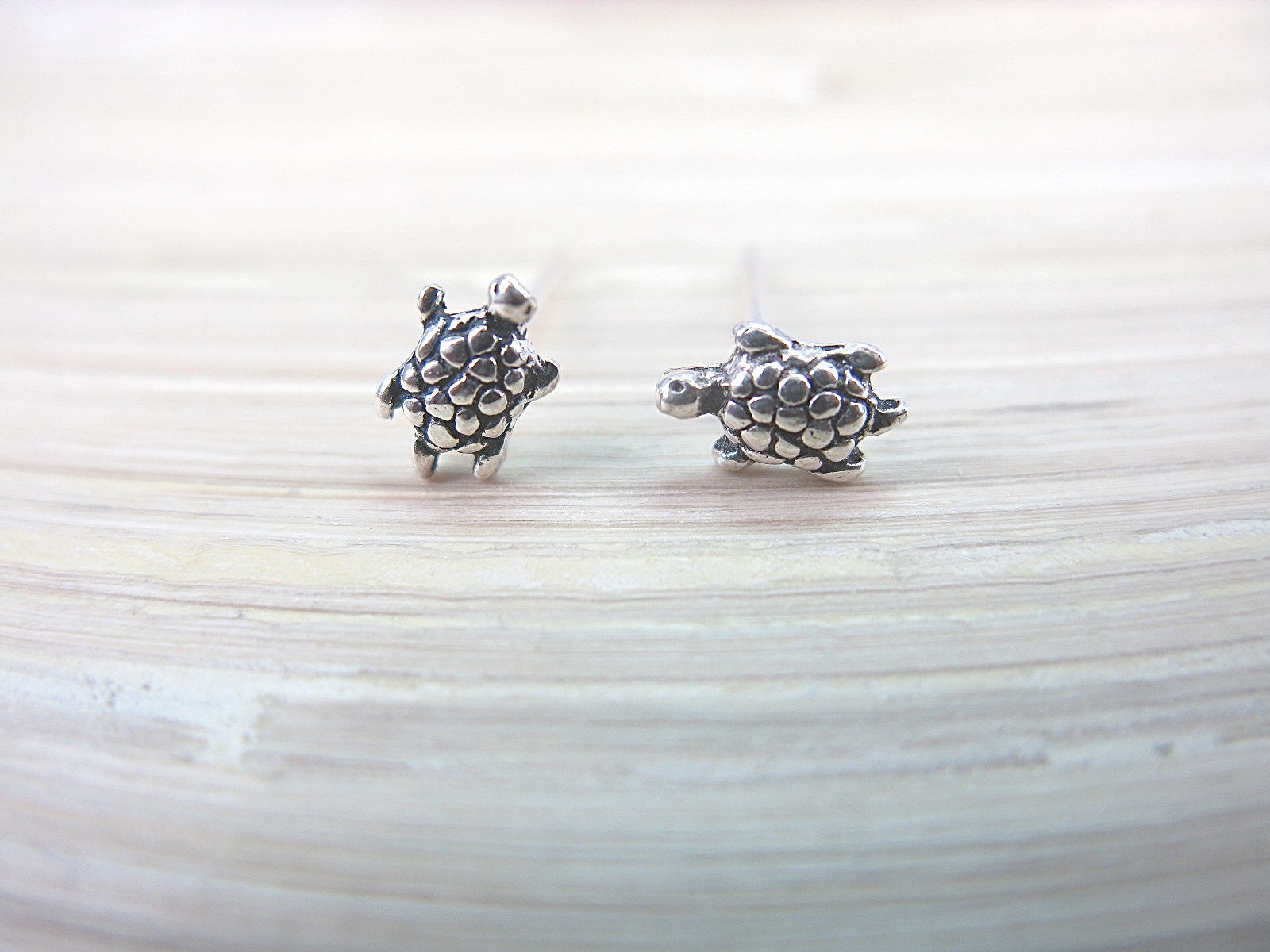 Tiny Turtle Oxidized 925 Sterling Silver Stud Earrings