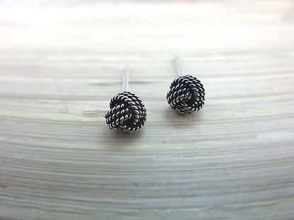 Knot 6mm Ball Oxidized 925 Strling Silver Earrings Stud Faith Owl - Faith Owl